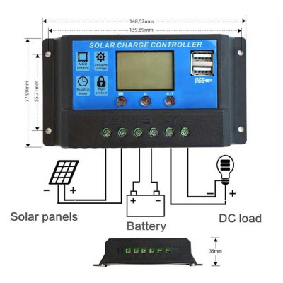 Solar panel controller 12/24V 10A mini dual USB